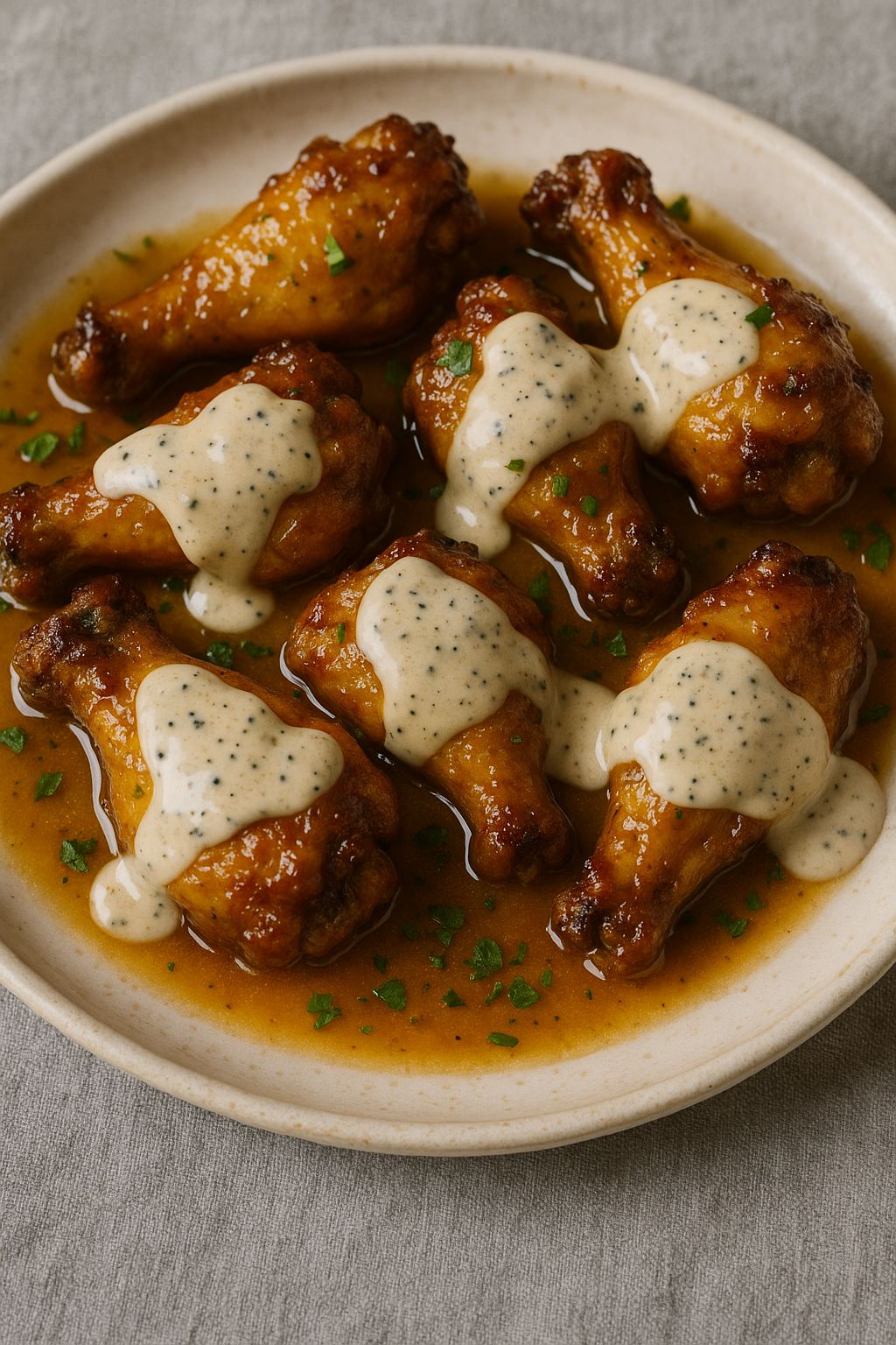 Honey Butter Garlic Wings with Dijon Ranch Drizzle delight