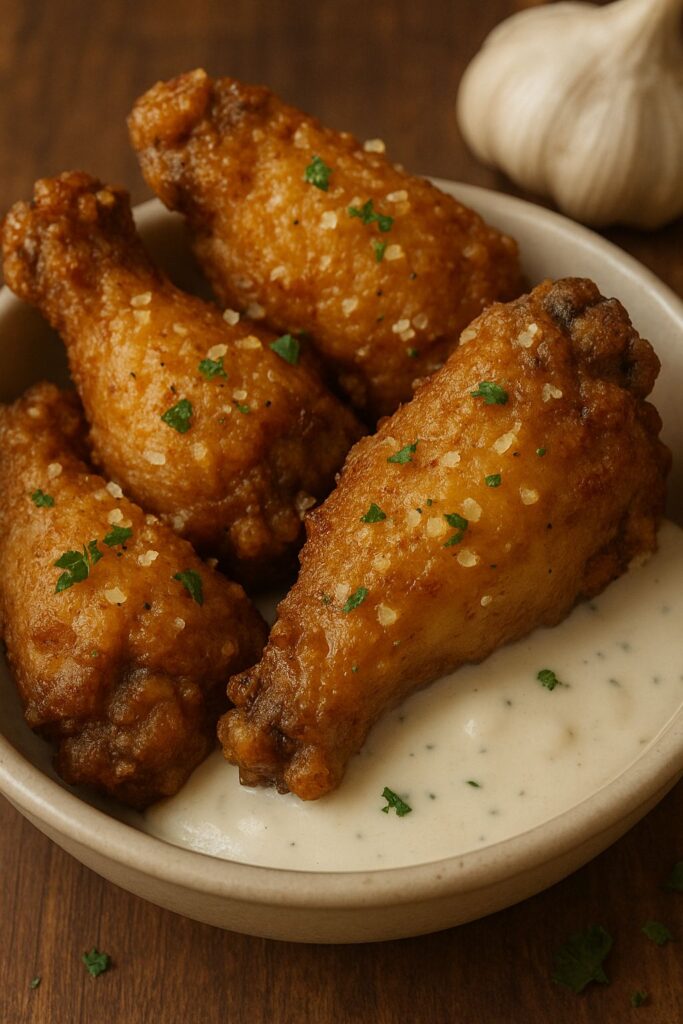Garlic Parmesan Wings with Creamy Garlic Sauce delight