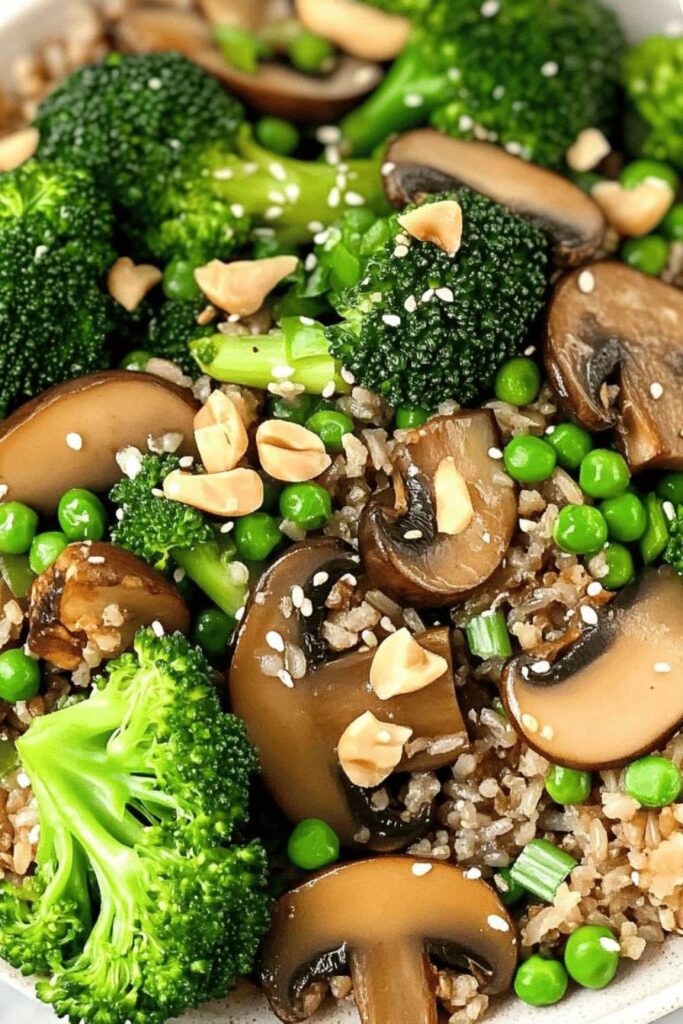 Broccoli & Portobello Mushroom Stir-Fry with Brown Rice is delicious