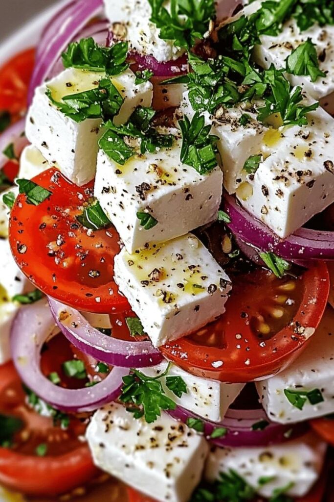 Greek Feta Salad Tower is a must-try dish!