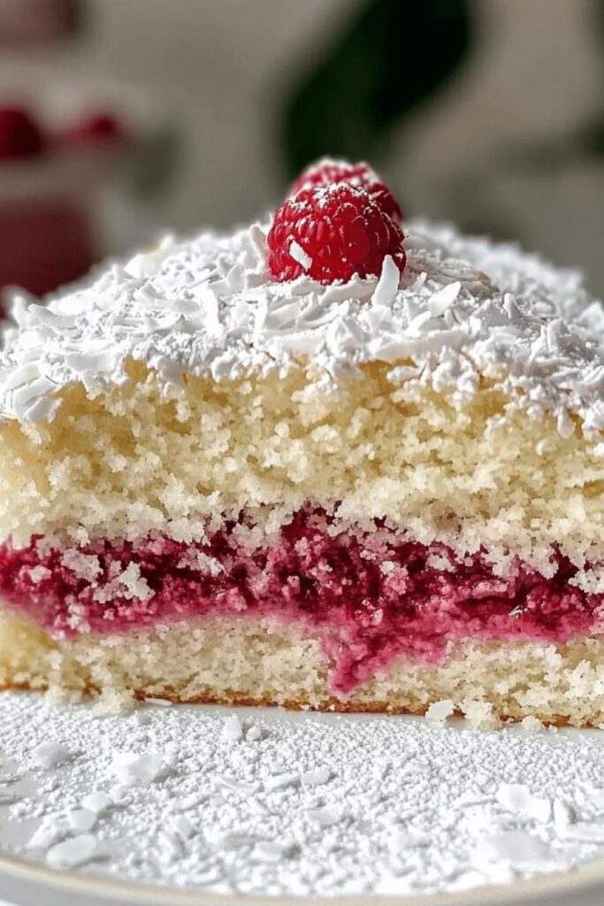 Raspberry Swirl Coconut Snowball Cake is divine!