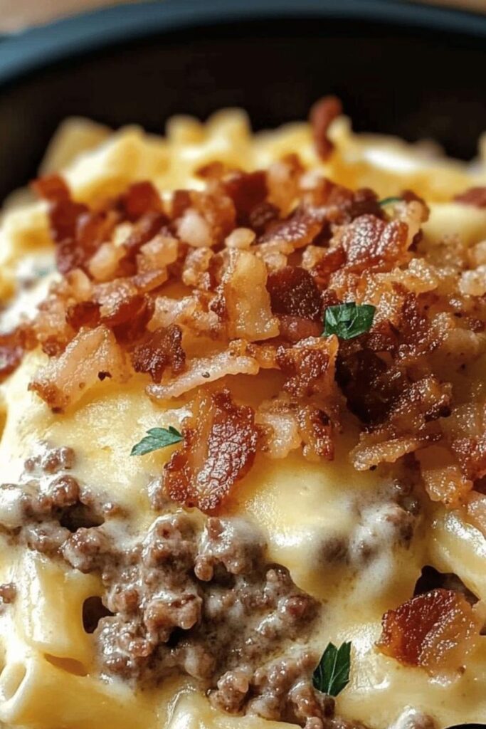 Loaded Cheeseburger Alfredo Pasta is delicious!